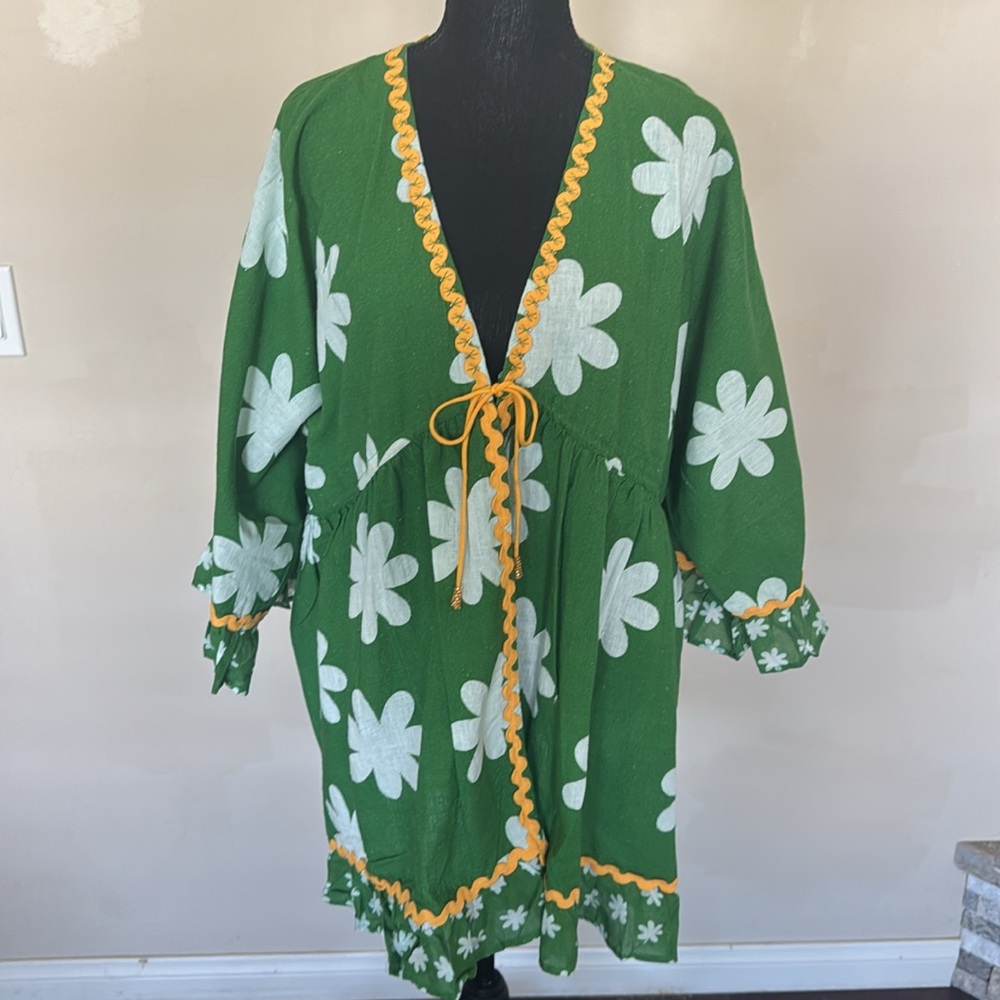 Anthropologie Green Floral Swim Coverup - Picture 3 of 7